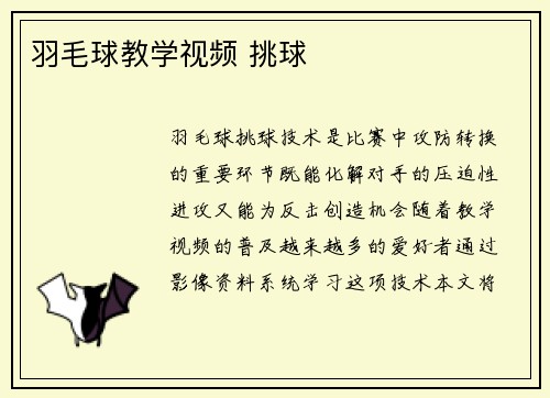羽毛球教学视频 挑球